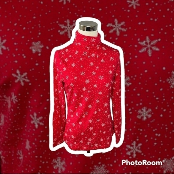 Lands End shaped fit red snowflake turtleneck size small - Picture 1 of 6